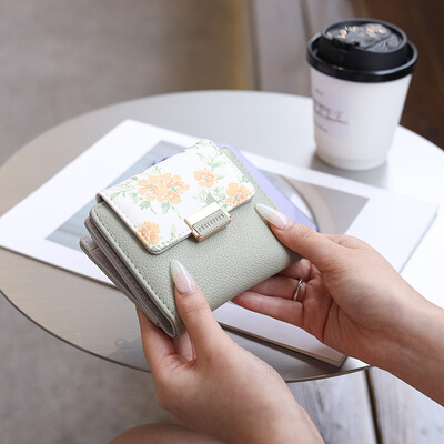 Portofel feminin noua versiune coreeană PU Lychee dulce doamnă imprimeu fermoar cataramă pliabil portofel pentru monede studentă pliabil cu mai multe carduri