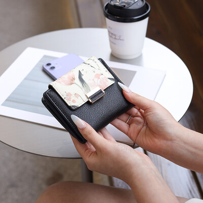 Portofel feminin noua versiune coreeană PU Lychee dulce doamnă imprimeu fermoar cataramă pliabil portofel pentru monede studentă pliabil cu mai multe carduri