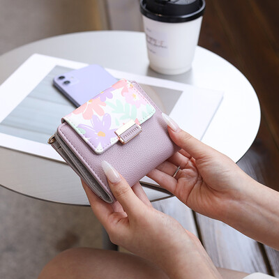 Portofel feminin noua versiune coreeană PU Lychee dulce doamnă imprimeu fermoar cataramă pliabil portofel pentru monede studentă pliabil cu mai multe carduri