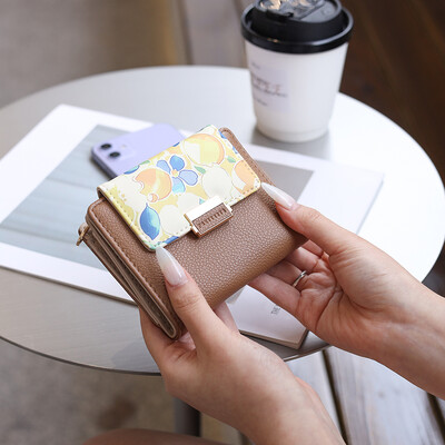 Portofel feminin noua versiune coreeană PU Lychee dulce doamnă imprimeu fermoar cataramă pliabil portofel pentru monede studentă pliabil cu mai multe carduri