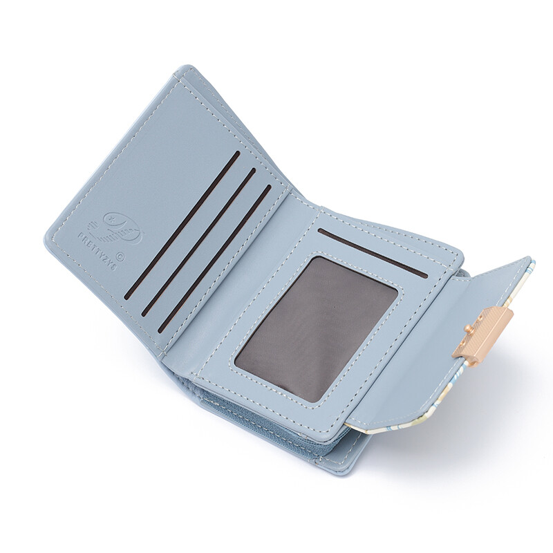 Portofel feminin noua versiune coreeană PU Lychee dulce doamnă imprimeu fermoar cataramă pliabil portofel pentru monede studentă pliabil cu mai multe carduri