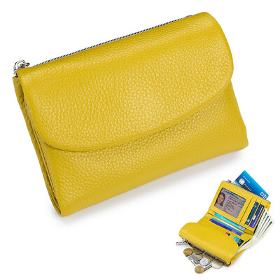 Poșetă clasică din piele de vacă autentică Portofel scurt în trei ori pentru portofel mic Femei Suport card din piele de vacă Portofel pentru carduri Poșetă