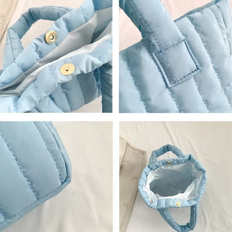 Sieviešu vienkrāsaina kokvilnas polsterēta soma, stepēta soma ar augšējo rokturi.