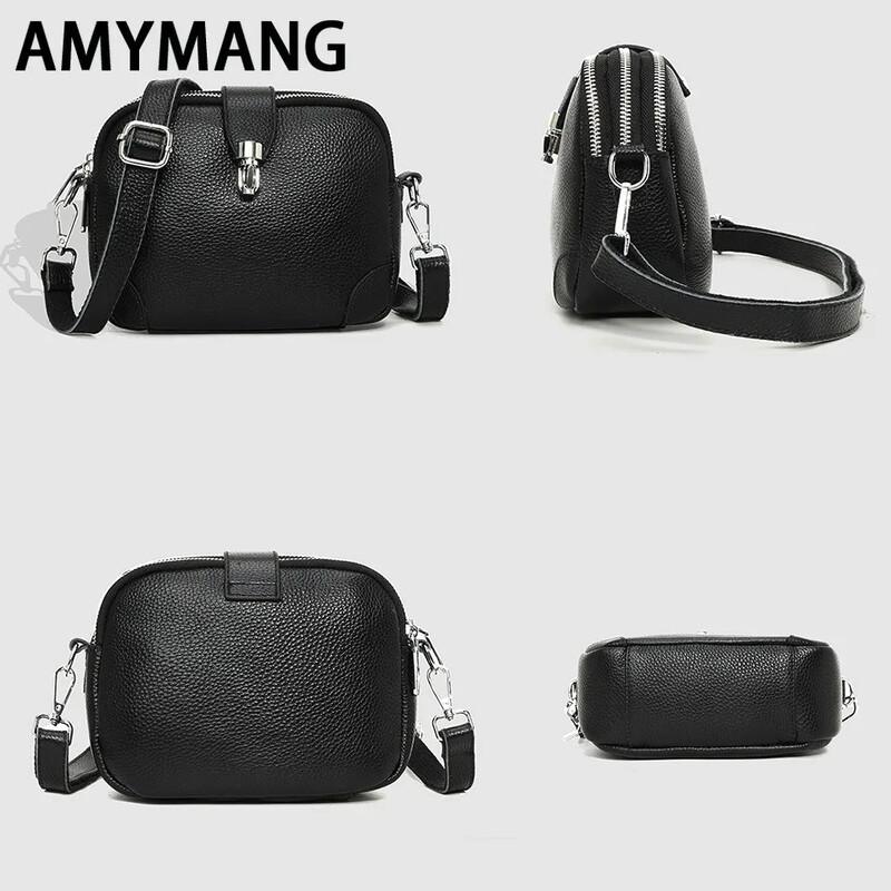 Design de buzunar cu 3 straturi Piele autentică Strat 100% piele de vacă Genți Messenger Femei Designer la modă Poșetă ocazională Portofel Sac A Main