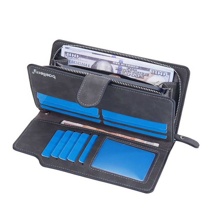 Baellerry Portofele pentru bărbați Poșetă lungă de ambreiaj Suport card de calitate Poșetă pentru bărbați cu fermoar Geanta pentru telefon de capacitate mare Portofel din piele pentru bărbați