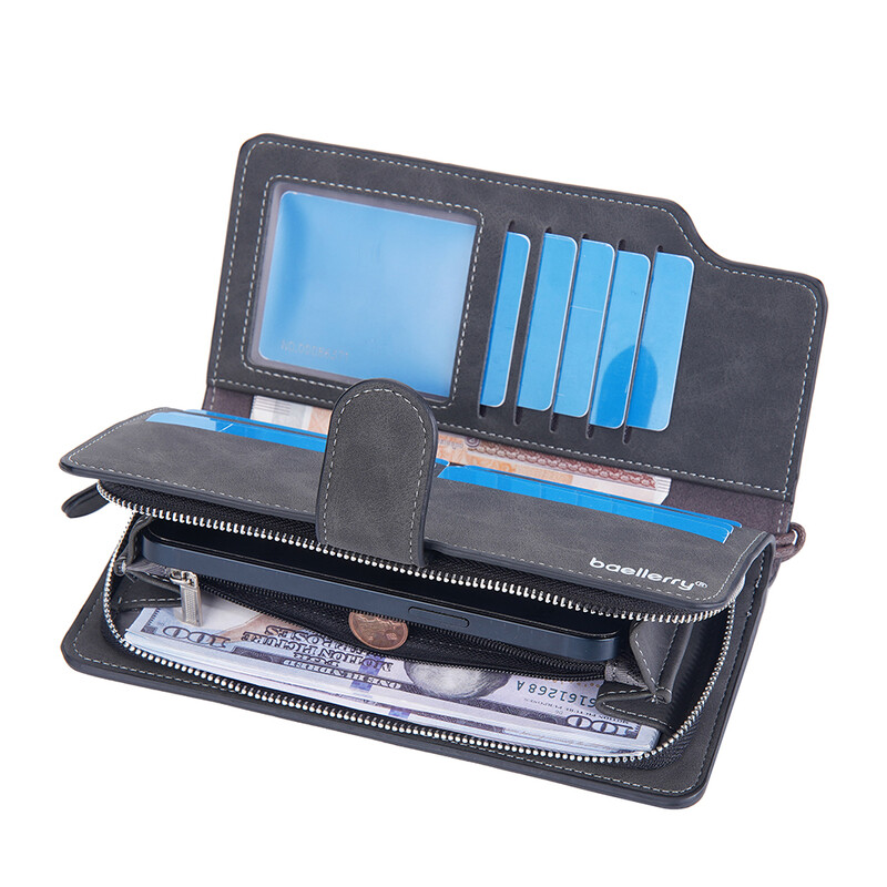 Baellerry Portofele pentru bărbați Poșetă lungă de ambreiaj Suport card de calitate Poșetă pentru bărbați cu fermoar Geanta pentru telefon de capacitate mare Portofel din piele pentru bărbați