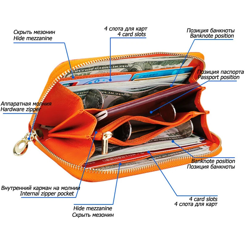 Portofel din piele naturală pentru femei Portofele pentru femei cu blocare RFID, cu fermoar de călătorie de mare capacitate, posetă pentru femei, portofele lungi pentru telefon