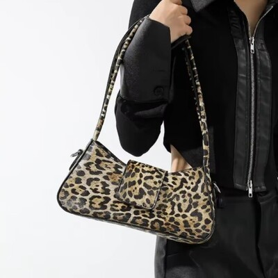 Franču stila padušu soma sievietēm brūna melna leoparda rokassomiņa sajūga soma sievietēm