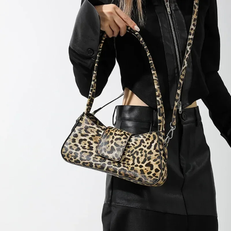 Franču stila padušu soma sievietēm brūna melna leoparda rokassomiņa sajūga soma sievietēm