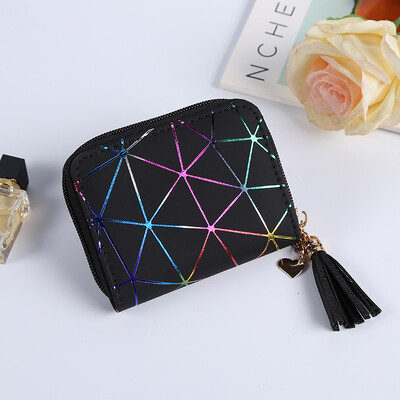 Portofel simplu pentru dama Portofel pentru femei din piele Portofel scurt pentru femeie cu diamante Poșete cu fermoar cu ciucuri Geanta pentru telefonul mobil