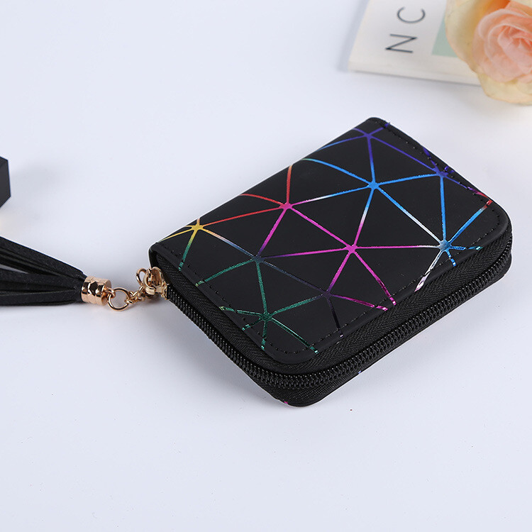 Portofel simplu pentru dama Portofel pentru femei din piele Portofel scurt pentru femeie cu diamante Poșete cu fermoar cu ciucuri Geanta pentru telefonul mobil