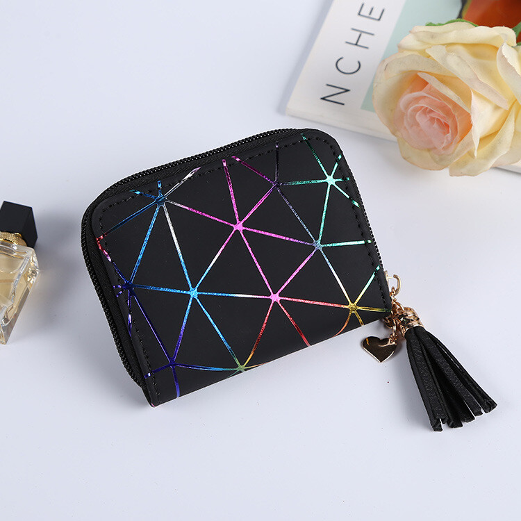 Portofel simplu pentru dama Portofel pentru femei din piele Portofel scurt pentru femeie cu diamante Poșete cu fermoar cu ciucuri Geanta pentru telefonul mobil