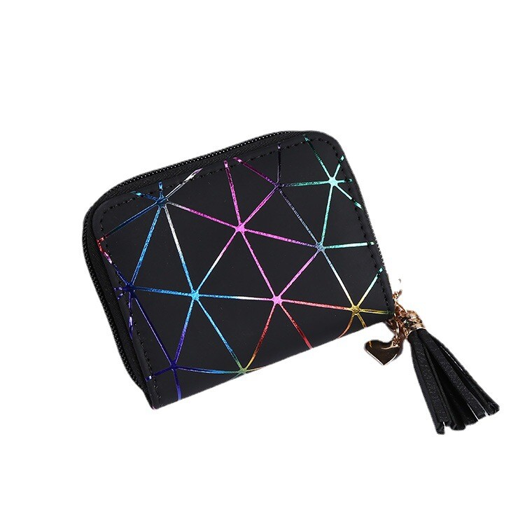 Portofel simplu pentru dama Portofel pentru femei din piele Portofel scurt pentru femeie cu diamante Poșete cu fermoar cu ciucuri Geanta pentru telefonul mobil