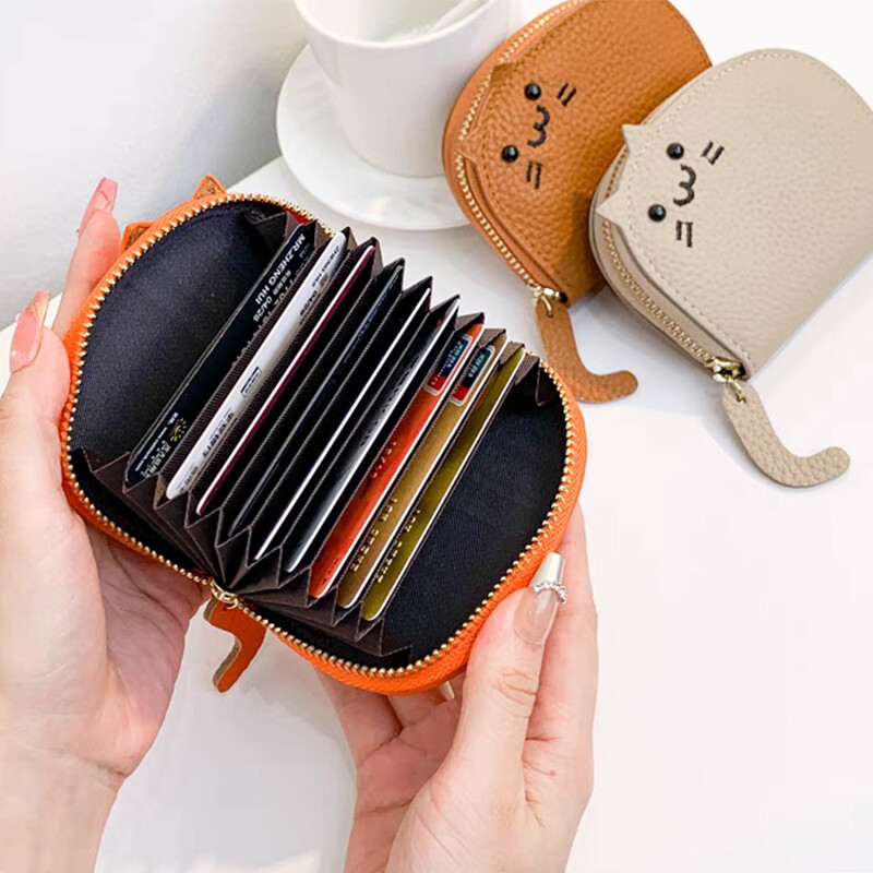 Drăguță pisică portofel din piele naturală cu scrisori personalizate, portabil, în stil coreean, portmoneu, femeie, minunat, ocazional, suport pentru carduri, cadou