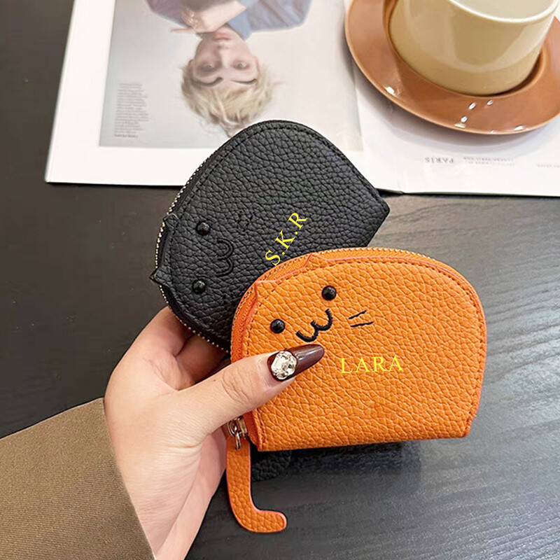 Drăguță pisică portofel din piele naturală cu scrisori personalizate, portabil, în stil coreean, portmoneu, femeie, minunat, ocazional, suport pentru carduri, cadou