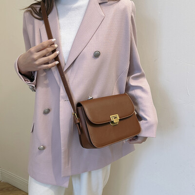 Geantă de umăr din piele PU pentru femei, geantă pătrată mică, marca tendinței 2024, geantă de designer de lux, genți de mesager de modă, ghiozdan vintage