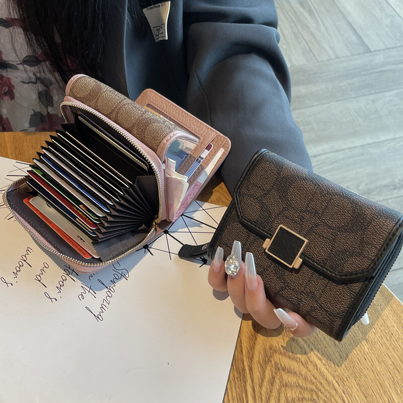 Luksusa dizainera ādas maks Sieviešu vairāku karšu un fotoattēlu sloti ar rāvējslēdzēja maisiņu Augstas klases īss maks