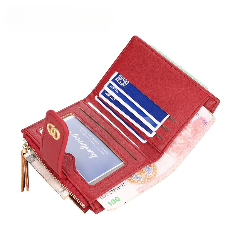 Portofel scurt pentru femei Portofel din piele PU cu fermoar Suporturi de carduri Geantă mică cu fermoar Poșetă pentru monede Portofele negre roșii pentru femei
