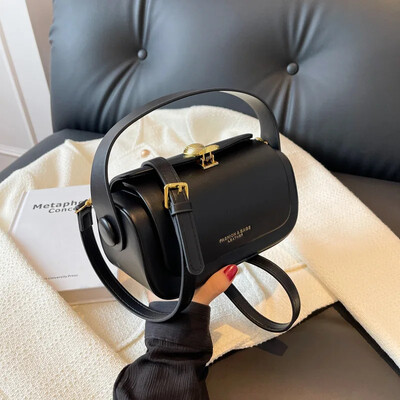 Geantă de umăr neagră clasică Genți de mână reversibile, retro, pătrate, 2024, noi Genți de mână cu clapă din piele texturată de mare capacitate