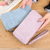 Dugi novčanik s cvjetnim reljefom, držač kreditne kartice od PU kože, jednostavna torbica za telefon u trendu, ženska ručno oslikana torbica