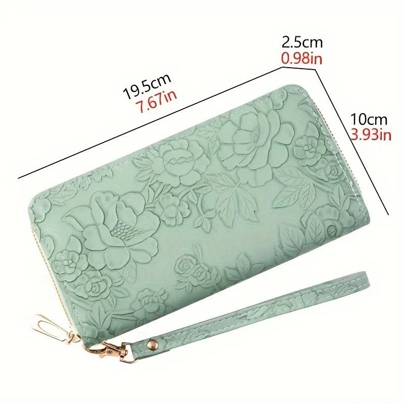 Dugi novčanik s cvjetnim reljefom, držač kreditne kartice od PU kože, jednostavna torbica za telefon u trendu, ženska ručno oslikana torbica