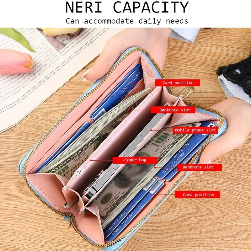 Dugi novčanik s cvjetnim reljefom, držač kreditne kartice od PU kože, jednostavna torbica za telefon u trendu, ženska ručno oslikana torbica