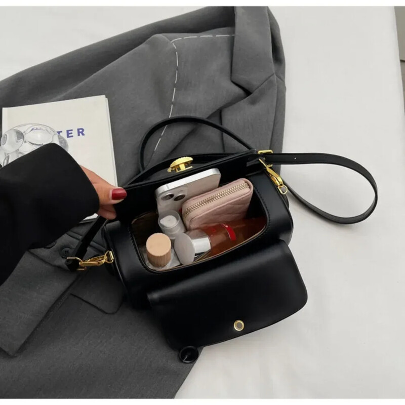 Geantă de umăr neagră clasică Genți de mână reversibile, retro, pătrate, 2024, noi Genți de mână cu clapă din piele texturată de mare capacitate