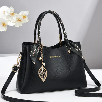 Geantă de mână elegantă, simplă, de culoare uni, pentru femei, textură, de călătorie, cu un singur umăr, decor elegant de eșarfă de mătase