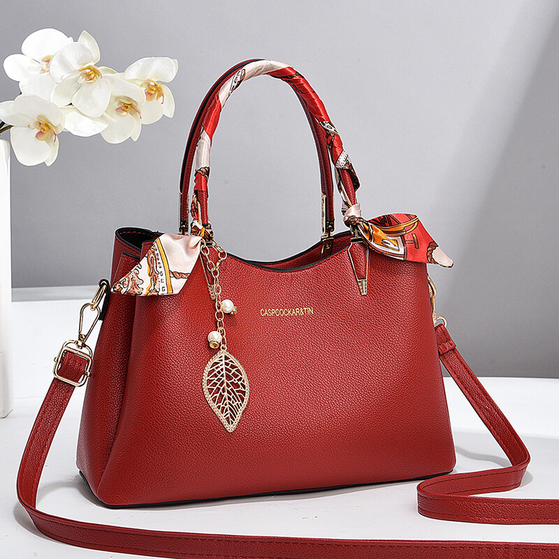 Geantă de mână elegantă, simplă, de culoare uni, pentru femei, textură, de călătorie, cu un singur umăr, decor elegant de eșarfă de mătase