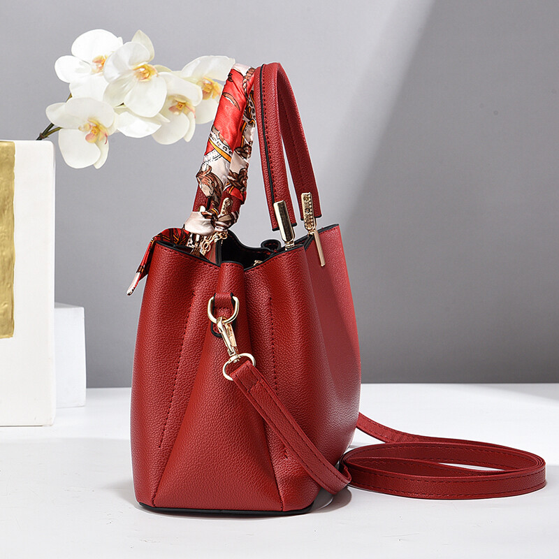 Geantă de mână elegantă, simplă, de culoare uni, pentru femei, textură, de călătorie, cu un singur umăr, decor elegant de eșarfă de mătase