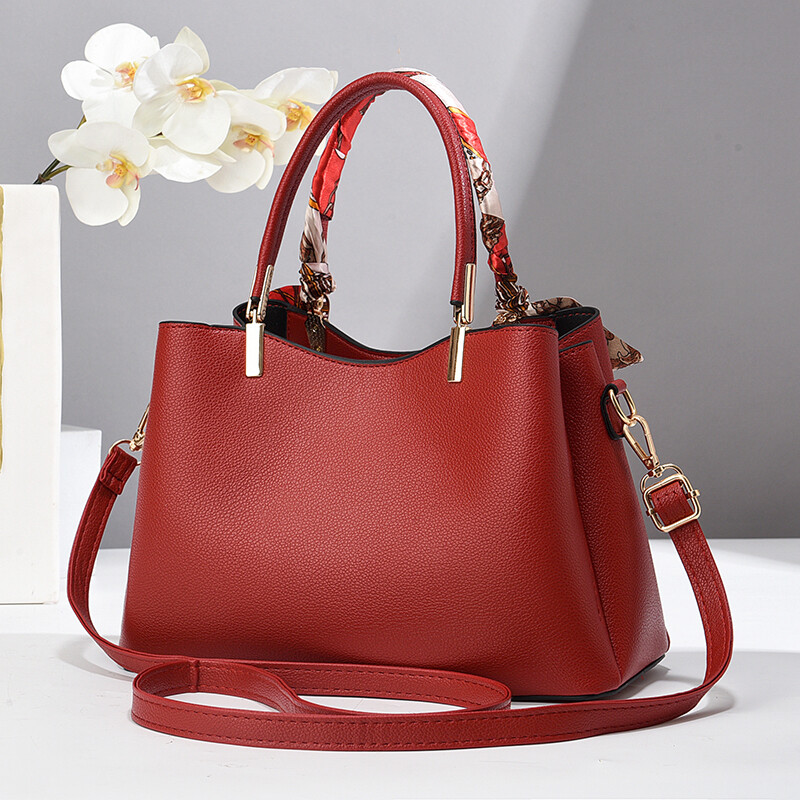 Geantă de mână elegantă, simplă, de culoare uni, pentru femei, textură, de călătorie, cu un singur umăr, decor elegant de eșarfă de mătase