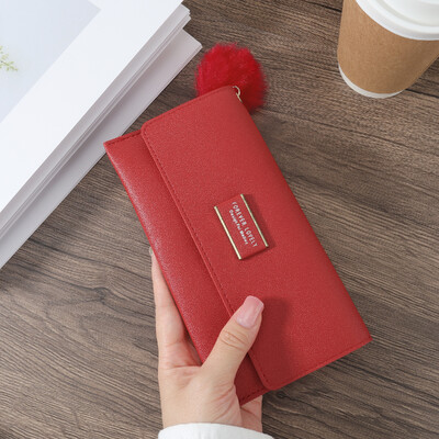 Jauns modes burtu matu bumbiņu dekors ar garu maka monētu kabatas garu maku, divkāršu sieviešu maku ar vairāku karšu slotu un ID logu