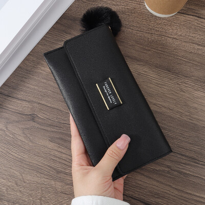 Jauns modes burtu matu bumbiņu dekors ar garu maka monētu kabatas garu maku, divkāršu sieviešu maku ar vairāku karšu slotu un ID logu