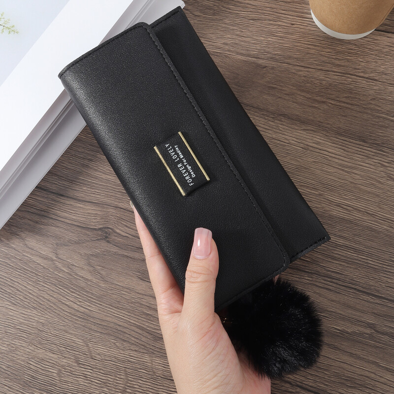 Jauns modes burtu matu bumbiņu dekors ar garu maka monētu kabatas garu maku, divkāršu sieviešu maku ar vairāku karšu slotu un ID logu