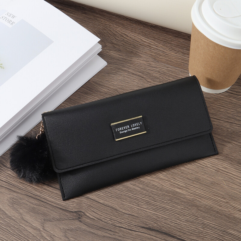 Jauns modes burtu matu bumbiņu dekors ar garu maka monētu kabatas garu maku, divkāršu sieviešu maku ar vairāku karšu slotu un ID logu