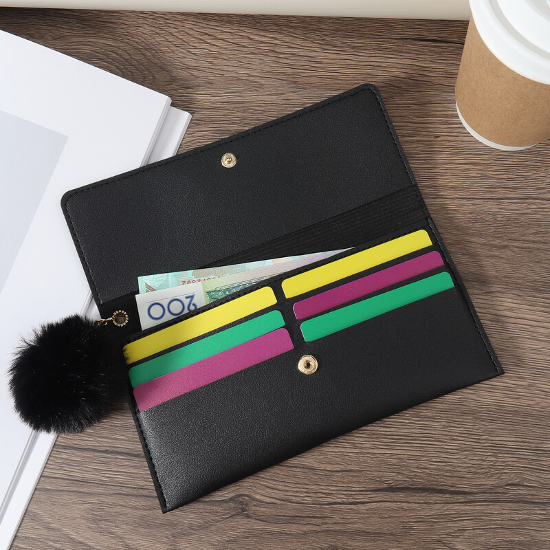 Jauns modes burtu matu bumbiņu dekors ar garu maka monētu kabatas garu maku, divkāršu sieviešu maku ar vairāku karšu slotu un ID logu