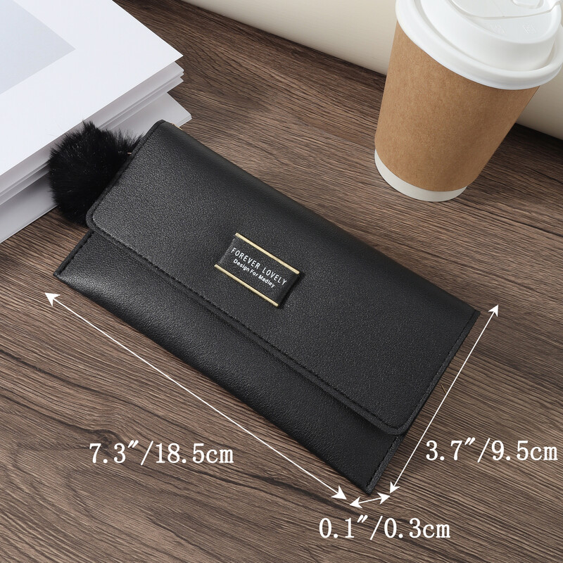 Jauns modes burtu matu bumbiņu dekors ar garu maka monētu kabatas garu maku, divkāršu sieviešu maku ar vairāku karšu slotu un ID logu