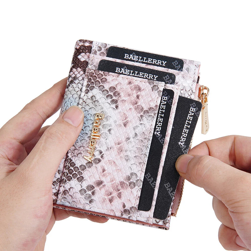 2024. gada jauns sieviešu īss maciņš, modes serpentīna raksts, mazs ādas rāvējslēdzēja monētu maciņš, vienkāršs salokāms karšu turētājs naudas soma