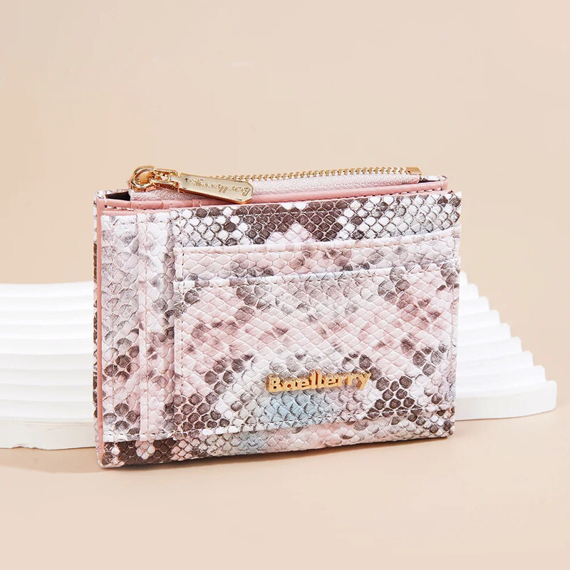 2024. gada jauns sieviešu īss maciņš, modes serpentīna raksts, mazs ādas rāvējslēdzēja monētu maciņš, vienkāršs salokāms karšu turētājs naudas soma