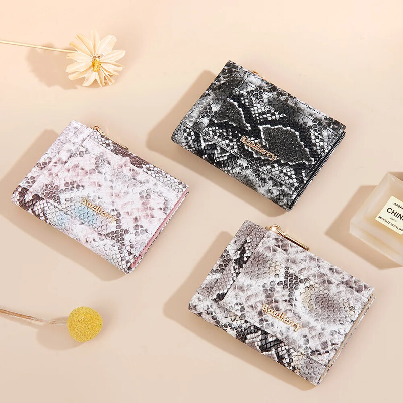2024. gada jauns sieviešu īss maciņš, modes serpentīna raksts, mazs ādas rāvējslēdzēja monētu maciņš, vienkāršs salokāms karšu turētājs naudas soma