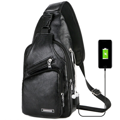 Férfi Kreatív USB töltő melltáska Alkalmi Retro Pu válltáska kültéri lovaglás sport utazási crossbody táska
