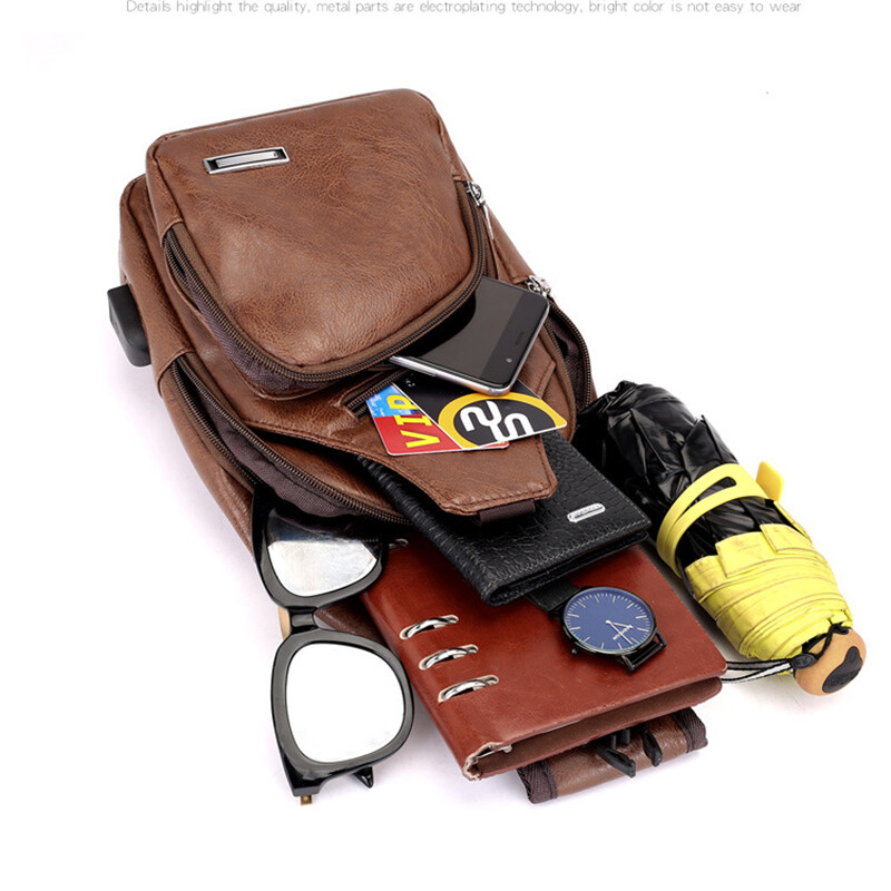 Geantă de piept cu încărcare USB creativă pentru bărbați, geantă de umăr retro, casual, pentru călărie în aer liber, geantă de călătorie pentru sport