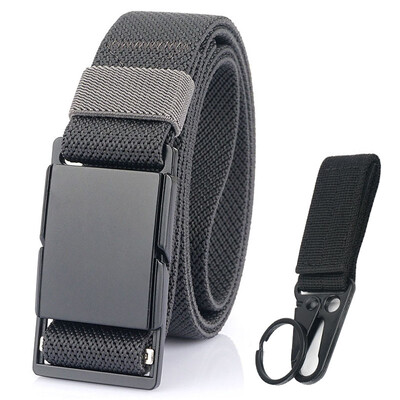 VATLTY Nouă centură subțire de 3,4 cm pentru bărbați și femei, din aliaj negru mat, cataramă magnetică, centură elastică, centură tactică în aer liber, brâuri pentru bărbați