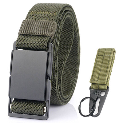 VATLTY Nouă centură subțire de 3,4 cm pentru bărbați și femei, din aliaj negru mat, cataramă magnetică, centură elastică, centură tactică în aer liber, brâuri pentru bărbați