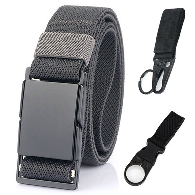 VATLTY Nouă centură subțire de 3,4 cm pentru bărbați și femei, din aliaj negru mat, cataramă magnetică, centură elastică, centură tactică în aer liber, brâuri pentru bărbați