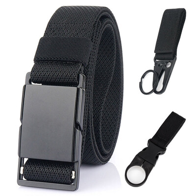 VATLTY Nouă centură subțire de 3,4 cm pentru bărbați și femei, din aliaj negru mat, cataramă magnetică, centură elastică, centură tactică în aer liber, brâuri pentru bărbați