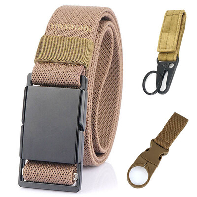 VATLTY Nouă centură subțire de 3,4 cm pentru bărbați și femei, din aliaj negru mat, cataramă magnetică, centură elastică, centură tactică în aer liber, brâuri pentru bărbați