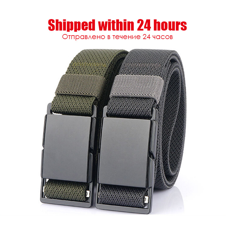 VATLTY Nouă centură subțire de 3,4 cm pentru bărbați și femei, din aliaj negru mat, cataramă magnetică, centură elastică, centură tactică în aer liber, brâuri pentru bărbați