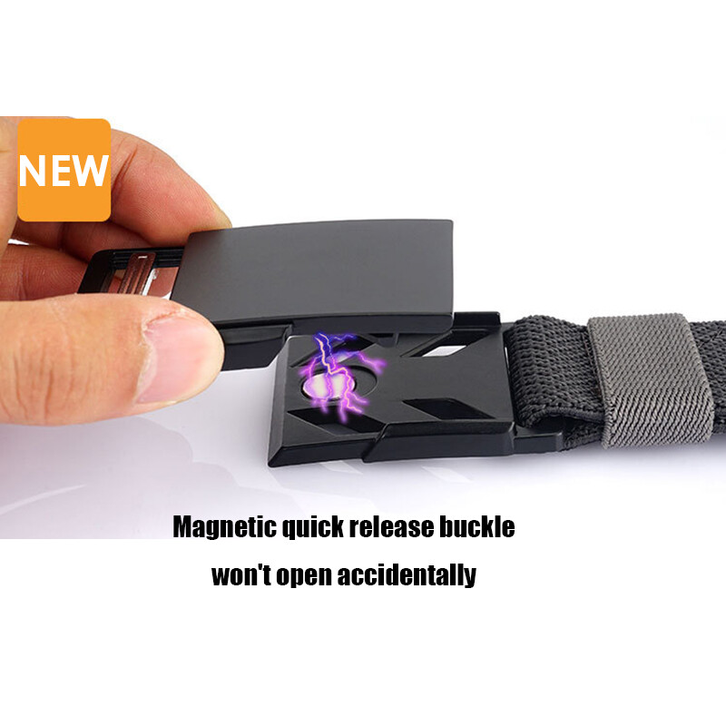 VATLTY Nouă centură subțire de 3,4 cm pentru bărbați și femei, din aliaj negru mat, cataramă magnetică, centură elastică, centură tactică în aer liber, brâuri pentru bărbați