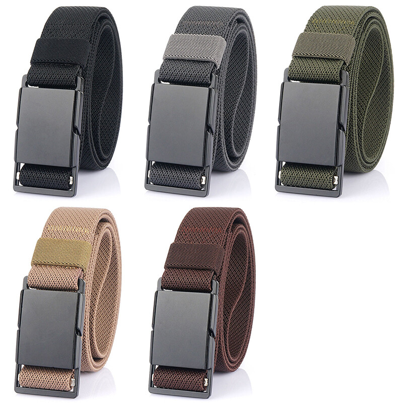 VATLTY Nouă centură subțire de 3,4 cm pentru bărbați și femei, din aliaj negru mat, cataramă magnetică, centură elastică, centură tactică în aer liber, brâuri pentru bărbați